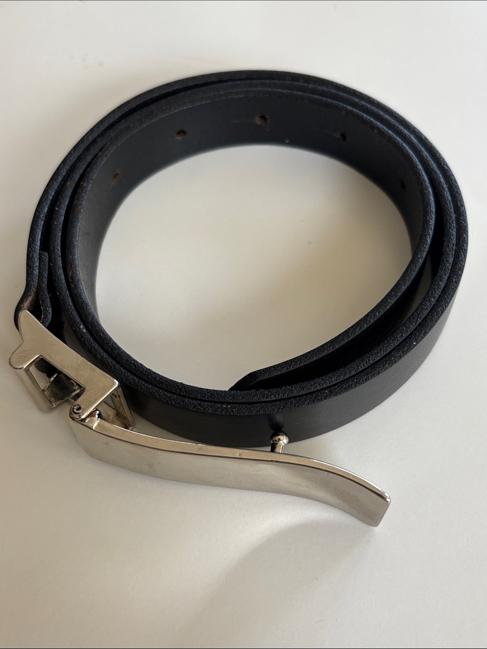 Mexx Black Leather Belt with Polished Silver Sculpted Buckle Small